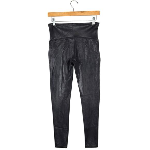 SPANX Moto Faux Leather Leggings | Black Tummy Control Shaping Pants | Large - Picture 3 of 9